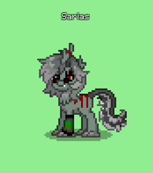 Size: 349x395 | Tagged: safe, artist:allcello, oc, oc only, oc:sarias, kirin, undead, zombie, fallout equestria, pony town, digital art, glasses, green background, kirin oc, pipbuck, pixel art, red eyes, simple background, solo