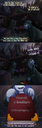 Size: 1500x4500 | Tagged: safe, artist:drxii, oc, oc only, oc:ipsywitch, pony, g4, ask, book, cloak, clothes, cloven hooves, comic, deep pony, dialogue, female, glowing, glowing eyes, golden oaks library, hoof hold, tumblr