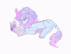 Size: 2176x1668 | Tagged: oc name needed, safe, artist:soudooku, oc, oc only, kirin, pony, book, kirin oc, magic, pastel, reading, solo, telekinesis