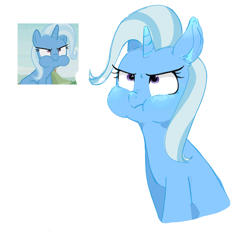 Size: 2048x2048 | Tagged: safe, artist:jianqiangjianqiang379, trixie, pony, unicorn, g4, my little pony: friendship is magic, student counsel, bust, cute, diatrixes, female, horn, mare, pouting, puffy cheeks, reference used, screencap reference, simple background, solo, white background