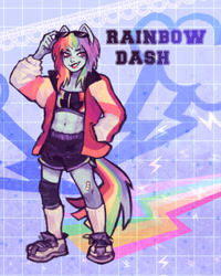 Size: 640x800 | Tagged: safe, artist:corstella, rainbow dash, pegasus, anthro, plantigrade anthro, g4, abs, female, midriff, solo