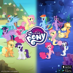 Size: 1080x1080 | Tagged: safe, gameloft, applejack, fluttershy, pinkie pie, rainbow dash, rarity, twilight sparkle, alicorn, classical hippogriff, earth pony, hippogriff, pegasus, seapony (g4), unicorn, g4, my little pony: magic princess, applegriff, bioluminescent, bubble, classical hippogriffied, coral, dorsal fin, fin, fin wings, fins, fish tail, flowing mane, flowing tail, freckles, hippo dash, hippo pie, hippo sparkle, hippogriffied, hipposhy, horn, looking at you, mane six, ocean, rarigriff, scales, seaponified, seapony applejack, seapony fluttershy, seapony pinkie pie, seapony rainbow dash, seapony rarity, seapony twilight, seaquestria, seaweed, smiling, smiling at you, smug, species swap, swimming, tail, underwater, water, wings