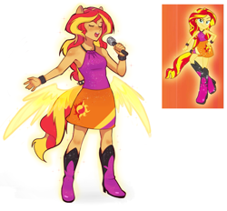 Size: 1421x1320 | Tagged: safe, artist:switchsugar, derpibooru exclusive, sunset shimmer, rainbow rocks 10th anniversary, equestria girls, g4, my little pony equestria girls: rainbow rocks, bare shoulders, magic, ponied up, simple background, sketch, sleeveless, white background, wings