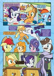 Size: 1920x2715 | Tagged: oc name needed, safe, artist:alexdti, applejack, bright mac, cookie crumbles, hondo flanks, pear butter, rainbow dash, rarity, oc, earth pony, pegasus, pony, unicorn, comic:how we met (italian), g4, female, filly, filly applejack, filly rarity, foal, horn, younger