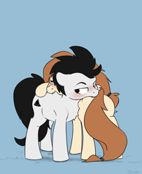 Size: 1784x2195 | Tagged: safe, artist:shadowblazearts, oc, oc only, oc:vipy, earth pony, pony, biting, butt bite, duo, earth pony oc, male