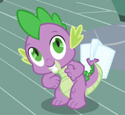 Size: 596x548 | Tagged: safe, screencap, spike, dragon, g4, just for sidekicks, my little pony: friendship is magic, season 3, cropped, cute, excited, happy, male, measuring cup, smiling, solo, spikabetes, wingless spike