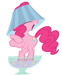 Size: 2500x3000 | Tagged: safe, artist:originalcanadian, pinkie pie, earth pony, pony, g4, bipedal, drink, female, hat, lampshade, lampshade hat, mare, punch, punch (drink), punch bowl, simple background, solo, transparent background