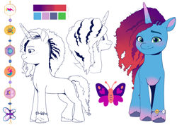 Size: 4132x2919 | Tagged: safe, artist:daisy_marshmallow, misty brightdawn, pony, unicorn, series:daisy m's mym ref set, g5, bracelet, cutie mark, female, horn, jewelry, mare, rebirth misty, reference sheet, side view, simple background, unshorn fetlocks, white background