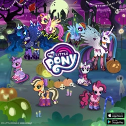 Size: 1080x1080 | Tagged: safe, gameloft, applejack, fluttershy, pinkie pie, princess celestia, princess luna, rainbow dash, rarity, twilight sparkle, alicorn, earth pony, pegasus, pony, unicorn, g4, my little pony: magic princess, edgy, edgy applejack, edgy celestia, edgy fluttershy, edgy luna, edgy pinkie pie, edgy rainbow dash, edgy rarity, edgy twilight, female, horn, mane six, outdoors, royal sisters, siblings, sisters, twilight sparkle (alicorn)