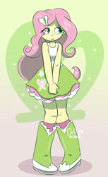 Size: 828x1353 | Tagged: safe, artist:delijz, fluttershy, equestria girls, g4, clothes, gradient background, polka dot socks, socks, solo