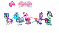 Size: 1920x1080 | Tagged: safe, artist:omegaridersangou, cotton candy (g3), glory, loop-de-la, starbeam, twinkle twirl, pegasus, pony, unicorn, g1, g3, g4, clothes, cosplay, costume, cute, female, g1 to g4, g3 adorabeam, g3 cottondorable, g3 to g4, generation leap, glorybetes, group, horn, loop-de-la (unicorn), loopdelabetes, mare, pegasus starbeam, precure, pretty cure, quintet, race swap, simple background, together, twinkledorable, white background, wonderful precure