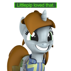 Size: 1200x1200 | Tagged: safe, artist:pika-robo, oc, oc:littlepip, pony, unicorn, fallout equestria, 3d, cute, fallout, fallout 4, female, grin, happy, horn, mare, meme, reaction image, simple background, smiling, solo, source filmmaker, transparent background, video game reference