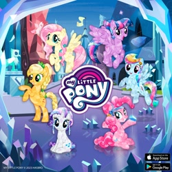 Size: 1080x1080 | Tagged: safe, gameloft, applejack, fluttershy, pinkie pie, rainbow dash, rarity, twilight sparkle, alicorn, earth pony, pegasus, unicorn, braid, crystal empire, crystallized, horn, mane six, twilight sparkle (alicorn)