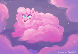 Size: 3564x2500 | Tagged: safe, artist:flaavii, oc, oc only, oc:fluffle puff, cloud pony, earth pony, pony, cloud, cute, female, high res, mare, outdoors, signature, silly, smiling, solo, stars, tongue out