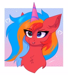 Size: 1848x2048 | Tagged: safe, artist:gaffy, oc, oc only, oc:gaffy, pegasus, pony, birthday, bust, chest fluff, ear fluff, eye clipping through hair, hat, heterochromia, multicolored hair, party hat, passepartout, pegasus oc, solo