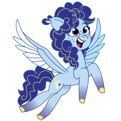 Size: 1200x1200 | Tagged: safe, artist:prixy05, oc, oc only, oc:showtune cockatoo, pegasus, pony, g5, my little pony: tell your tale, commission, commissioner:showtune cockatoo, concave belly, curly mane, curly tail, female, flying, freckles, gradient legs, mare, simple background, solo, tail, thin, transparent background, vector