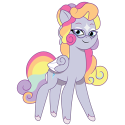 Size: 1200x1200 | Tagged: safe, artist:prixy05, oc, oc only, oc:prism pop, pegasus, pony, g5, my little pony: tell your tale, commission, commissioner:showtune cockatoo, curly tail, female, glasses, mare, multicolored hair, rainbow hair, simple background, solo, tail, transparent background, vector