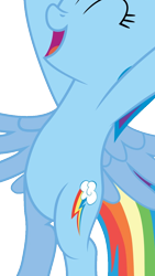 Size: 716x1267 | Tagged: safe, artist:chubble-munch, edit, vector edit, rainbow dash, pegasus, pony, applebuck season, g4, my little pony: friendship is magic, belly, bipedal, cropped, cute, dashabetes, eyes closed, happy, open mouth, pictures of bellies, simple background, solo, standing up, transparent background, vector