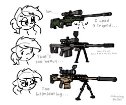 Size: 1000x831 | Tagged: safe, artist:morningbullet, oc, oc only, oc:noot, earth pony, pony, 3d, 3d model, accuracy international, accuracy international aw, arctic warfare, awp, barrett, barrett m82, earth pony oc, female, fn ballista, gun, mare, multeity, rifle, simple background, sketch, sniper rifle, solo, weapon, white background