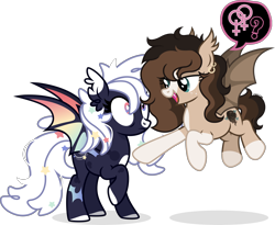 Size: 3600x2946 | Tagged: safe, artist:cirillaq, oc, oc:cosmic whirl, oc:ryolit, bat pony, pony, duo, duo female, female, female symbol, lesbian, lesbian symbol, mare, mare on mare, pictogram, pony on pony action, simple background, transparent background