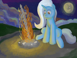 Size: 1600x1200 | Tagged: safe, artist:higvern, derpibooru exclusive, trixie, pony, unicorn, g4, bonfire, crossover, dark souls, female, fire, horn, mare, outdoors, solo