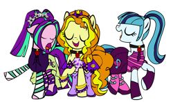 Size: 1606x948 | Tagged: safe, artist:darktailsko, artist:icicle-niceicle-1517, color edit, edit, adagio dazzle, aria blaze, sonata dusk, earth pony, pony, rainbow rocks 10th anniversary, arm warmers, boots, bracelet, clothes, collaboration, colored, disguise, disguised siren, dress, earth pony adagio dazzle, earth pony aria blaze, earth pony sonata dusk, equestria girls ponified, eyes closed, female, gem, hairband, jewelry, mare, necktie, open mouth, ponified, rainbow socks, sandals, shirt, shoes, simple background, singing, siren gem, skirt, socks, species swap, spiked wristband, striped arm warmers, striped leg warmers, striped socks, the dazzlings, transparent background, trio, trio female, wall of tags, wristband