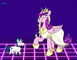 Size: 2316x1798 | Tagged: safe, artist:rotgriff, princess cadance, shining armor, alicorn, pony, unicorn, g4, clothes, dress, duo, female, horn, male, meme, size difference, the bride and the ugly ass groom, toy interpretation