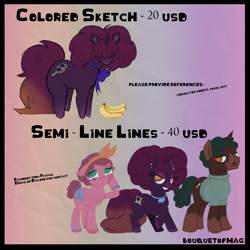 Size: 3000x3000 | Tagged: safe, oc, oc only, oc:belle, oc:mercurio, oc:mirror eclipse, earth pony, pegasus, pony, unicorn, advertisement, commission info, commission open, gradient background, horn