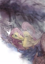 Size: 1422x2048 | Tagged: safe, artist:gq40415378, fluttershy, bird, pegasus, pony, g4, female