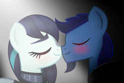 Size: 3000x2000 | Tagged: safe, artist:starless, derpibooru exclusive, coloratura, oc, oc:starless, earth pony, g4, blushing, canon x oc, duo, duo male and female, eyes closed, female, gradient background, male, mare, nuzzling, ship:rarastar, shipping, stallion, straight