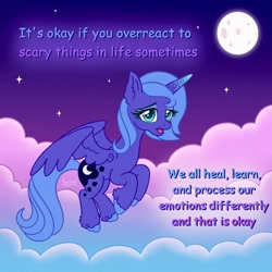 Size: 1500x1500 | Tagged: safe, artist:faelingmagic, princess luna, alicorn, pony, g4, female, full moon, mare, moon, night, outdoors, positive message, positive ponies, s1 luna, solo