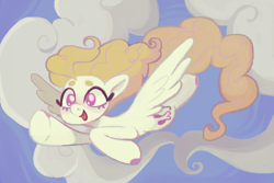 Size: 840x560 | Tagged: safe, artist:6chocolatepie9, surprise, pegasus, pony, g1, cloud, flying, outdoors, solo