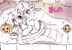 Size: 2360x1640 | Tagged: safe, artist:kristina, oc, oc only, alicorn, earth pony, pegasus, pony, unicorn, commission, community related, couple, duo, halloween, holiday, horn, ych sketch, your character here