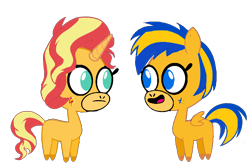 Size: 1500x1000 | Tagged: safe, artist:mlpfan3991, sunset shimmer, oc, oc:flare spark, pegasus, unicorn, g4, canon x oc, duo, duo female, female, horn, pegasus oc, pretty pretty pegasus, ship:flareset, simple background, teen titans go, transparent background