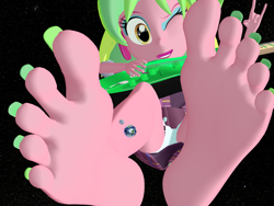 Size: 5000x3750 | Tagged: safe, artist:dragonalex555, lemon zest, human, equestria girls, g4, my little pony equestria girls: friendship games, barefoot, bigger than a planet, devil horn (gesture), electric guitar, feet, female, fetish, foot fetish, giant human, giantess, guitar, macro, musical instrument, nail polish, one eye closed, soles, toenail polish, toenails, toes, wink