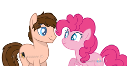 Size: 1508x788 | Tagged: safe, artist:elizaro622044, pinkie pie, oc, oc:braden, earth pony, g4, canon x oc, female, looking at each other, looking at someone, male, mare, shipping, simple background, stallion, straight, transparent background