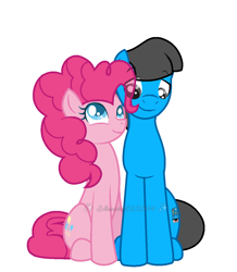 Size: 1038x1189 | Tagged: safe, artist:elizaro622044, pinkie pie, oc, oc:william, earth pony, g4, canon x oc, duo, duo male and female, eye clipping through hair, female, looking at each other, looking at someone, male, mare, shipping, simple background, sitting, stallion, straight, transparent background