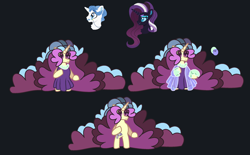 Size: 2768x1716 | Tagged: safe, artist:box-of-ideas, fancypants, nightmare rarity, rarity, oc, pony, unicorn, anthro, unguligrade anthro, g4, arm hooves, base used, black background, clothes, colored sclera, commission, dress, female, horn, male, mare, offspring, parent:fancypants, parent:rarity, parents:raripants, see-through, ship:raripants, shipping, simple background, stallion, straight