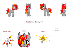 Size: 3072x2048 | Tagged: safe, oc, oc only, oc:nocturnus cherry sol, bat pony, pony, unicorn, female, horn, mare, reference sheet, simple background, slit pupils, solo, unicorn oc, white background