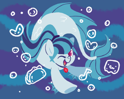 Size: 1250x1000 | Tagged: safe, artist:paperbagpony, sonata dusk, pony, seapony (g4), rainbow rocks 10th anniversary, g4, bubble, cute, dorsal fin, fin, fins, fish tail, flowing mane, flowing tail, food, gem, happy, jewelry, looking at you, music notes, necklace, ocean, one eye closed, open mouth, open smile, ponified, scales, seaponified, siren gem, smiling, smiling at you, solo, sonatabetes, sonataco, species swap, swimming, taco, tail, that siren sure does love tacos, underwater, water, wink, winking at you