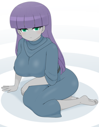 Size: 1898x2436 | Tagged: safe, artist:batipin, maud pie, human, equestria girls, g4, barefoot, big breasts, breasts, busty maud pie, feet, female, looking at you, solo