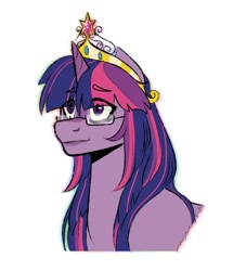 Size: 1000x1100 | Tagged: safe, artist:slapearl, twilight sparkle, pony, unicorn, g4, big crown thingy, bust, element of magic, female, glasses, jewelry, lips, mare, regalia, simple background, solo, tiara, unicorn twilight, white background