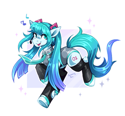 Size: 2461x2296 | Tagged: safe, artist:buvanybu, pony, clothes, female, hatsune miku, mare, ponified, signature, solo, vocaloid