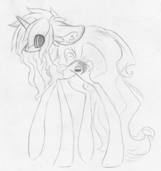 Size: 1004x1066 | Tagged: safe, artist:aspenglowe, oc, oc only, pony, unicorn, 2012, female, horn, mare, pencil drawing, sketch, solo, traditional art, unicorn oc