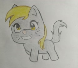 Size: 2785x2450 | Tagged: safe, artist:tom artista, derpy hooves, cat, g4, animal, animal in mlp form, catified, cute, drawing, female, looking at you, simple background, smiling, smiling at you, solo, species swap, walking