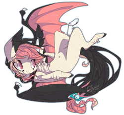 Size: 727x675 | Tagged: safe, artist:aspenglowe, oc, oc only, bat pony, pony, 2014, bat pony oc, black tail, cream coat, pink eyes, pink mane, pink wings, simple background, smiling, solo, tail, transparent background, wings