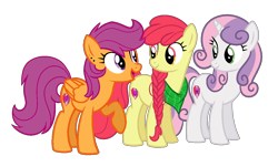 Size: 1170x708 | Tagged: safe, artist:wispyaxolotl, apple bloom, scootaloo, sweetie belle, earth pony, pegasus, pony, unicorn, g4, cutie mark crusaders, female, headcanon in the description, horn, mare, older, older apple bloom, older scootaloo, older sweetie belle, simple background, transparent background, trio, trio female