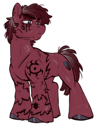 Size: 2000x2600 | Tagged: safe, artist:crimmharmony, oc, oc only, oc:brimstone blitz, earth pony, pony, fallout equestria, fallout equestria: murky number seven, fanfic art, looking away, male, simple background, solo, tattoo, transparent background