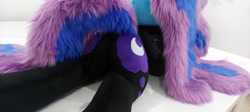 Size: 4000x1792 | Tagged: safe, artist:lanacraft, nightmare moon, alicorn, pony, g4, butt, female, irl, lying down, mare, photo, plot, plushie, prone, solo