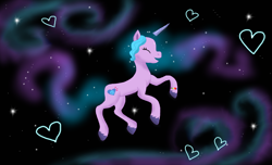 Size: 2160x1316 | Tagged: safe, artist:bluestar386, izzy moonbow, pony, unicorn, g5, female, floating, flowing mane, horn, mare, solo, space, wallpaper